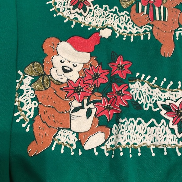 CHRISTMAS ON MAINSTREET Green Sweatshirt w/Bears Bows Flowers Size XL - Picture 3 of 9